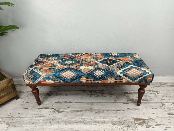 Stylish Bohemian Pattern Upholstered Bench, Entrance Hall Modern Decor Sitting Bench, Home Rocking Bench, Mid Century Modern Upholstered Fabric Rocking Bench