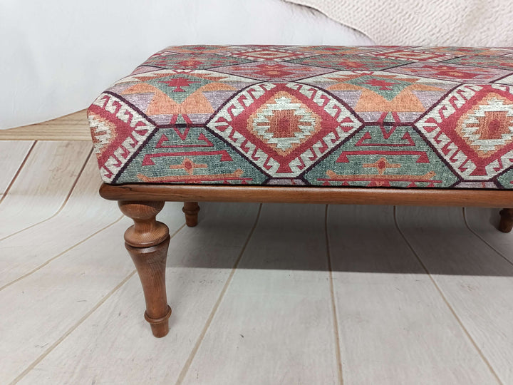 Practical Upholstered Footstool Bench, Conical Leg Upholstered Bench, Handcrafted Ottoman Bench With Interior, Ottoman Velvet Upholstered Bench