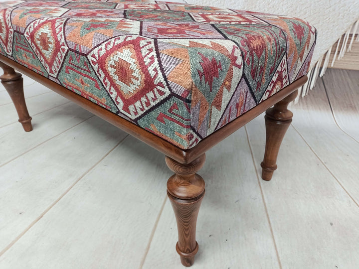 Classic Fabric Upholstered Entryway Bench Bedroom Bench with Rustic Wood Legs, Upholstered Dining Bench Cushioned Seat Tufted Bedroom Entryway Home Bench,