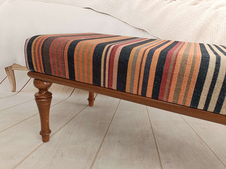 Dressing room bench, Window seat, Wooden Leg Bench, Oriental Leg Walnut Footstool Bench, Simple Sofa Solid Wood Bench, Fabric Upholstered Single Sofa, Bench with Arms