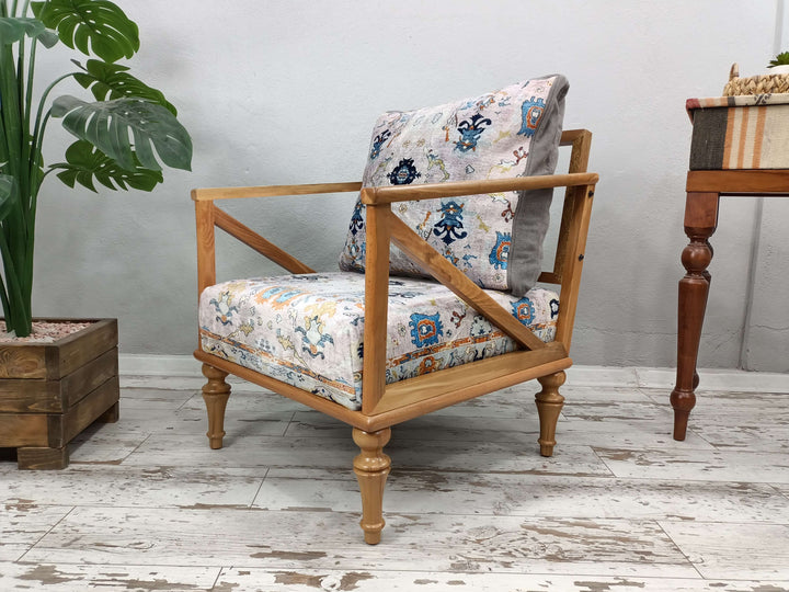 Relaxing Armchair, Rocking Armchair, Balcony Armchair, Mountain House Armchair, Upholstered Ottoman Armchair, Natural Ottoman Armchair With Classic Legs