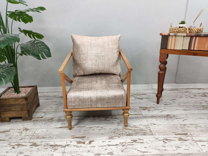 Mid-century Armchair, Upholstered Ottoman Armchair, anatolian armchair, Rocking Armchair, wooden armchair, Natural Armchair, Living room chair, Reading Arnchair, 