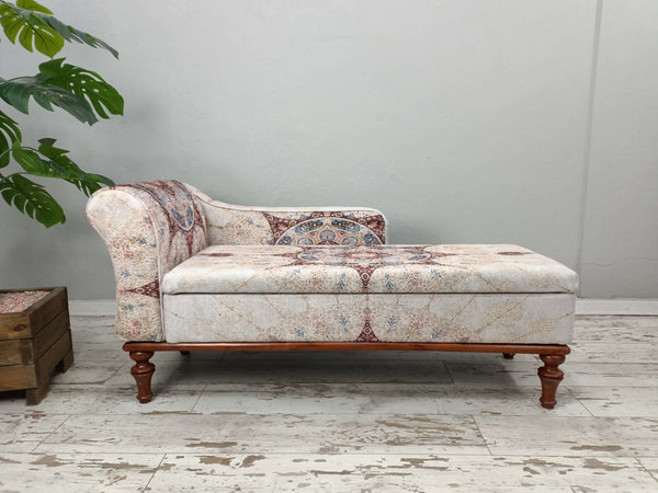 Bohemian chaise lounge storage Chaise Lounge, Stylish Bohemian Pattern Upholstered Chaise Lounge, Customizable Dining Room Velvet Chaise Lounge