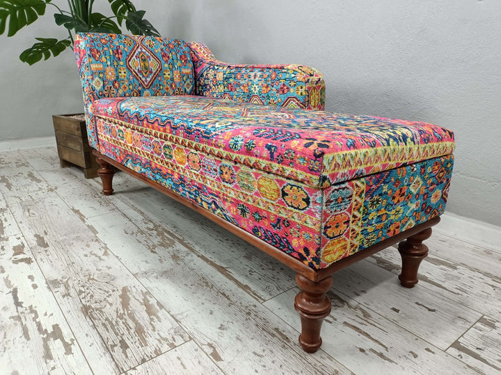 Oriental Upholstered Ottoman Sofa Bench, Livingroom Chic Weaving Velvet Sofa Bench, Ottoman Sofa Bench With Large Cushioned, Wooden Sofa Bench Soft Fabric Upholstery, 