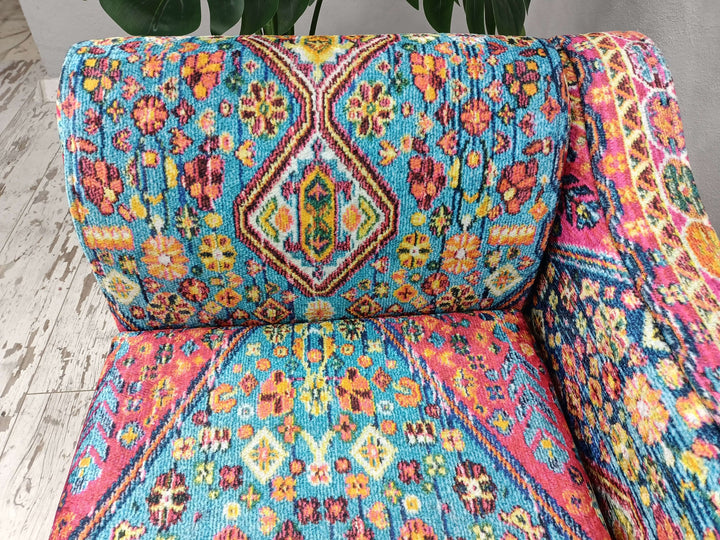 Decorative Sofa Bench, Bohemian Stool Bench, Mid Century Modern Upholstered Fabric Sofa Bench, Wide Sofa Bench with Thick Pillow Cushion