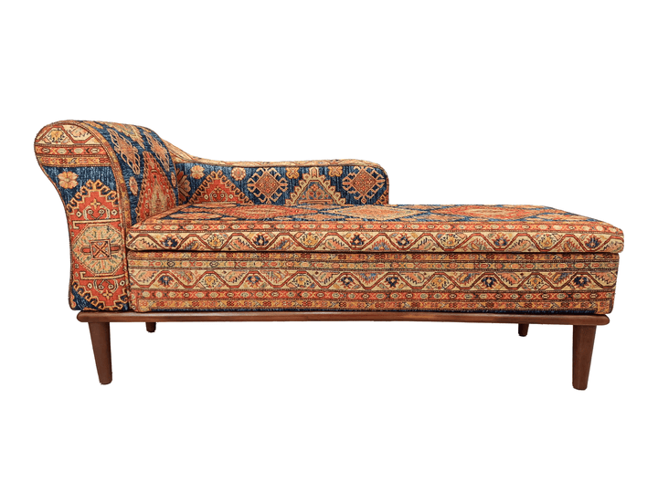 Nomadic Pattern Chaise Lounge, Rustic Chaise Lounge, Traditional Comfort Chaise Lounge, Oriental Wooden Leg Chaise Lounge, Dressing room Chaise Lounge