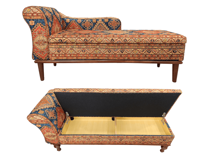 Handmade Upholstered Storage Chaise Lounge, Quality Chaise Lounge, Bedroom Decor Chaise Lounge, Wooden Leg Chaise Lounge