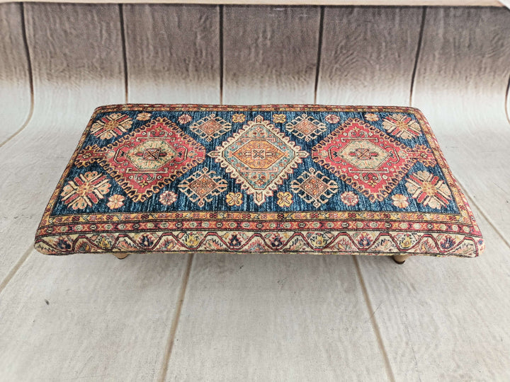 Oriental Printed Fabric Upholstered Ottoman Bench, Dressing Table Set Bench, New House Decorative Bench, Practical Upholstered Footstool Bench