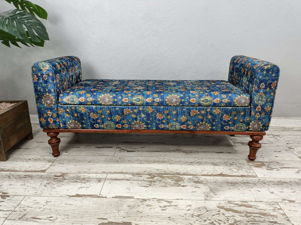 Navy Blue Oriental Leg Storage Bench