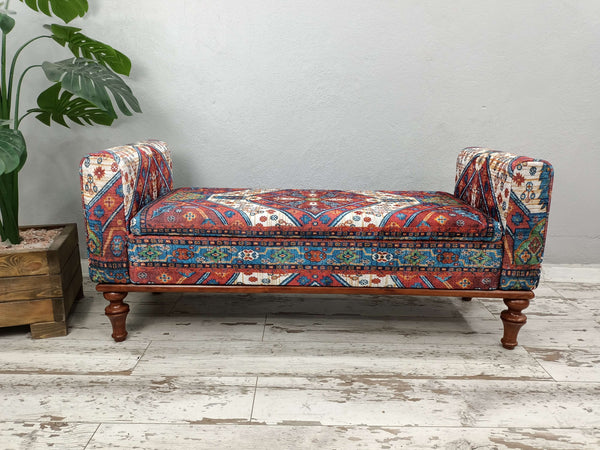 Anatolian Kilim Motif Storage Footstool Large Bench