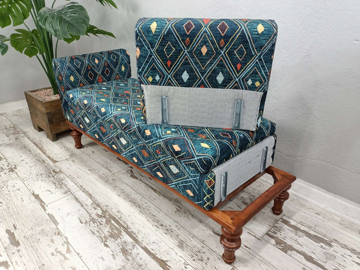 Modern Relaxation Bench with Backrest, Movie To Watch Comfort Bench Modern Relaxation Bench with Backrest, Stylish Bohemian Pattern Upholstered Bench