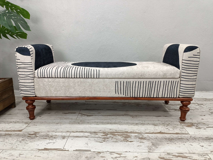 Modern Entrance Hall Storage Bench, Dining Bench with Padded Seat for Kitchen, Fabric Walnut Wooden Indoor Bench, Easy To Clean Upholstered Bench