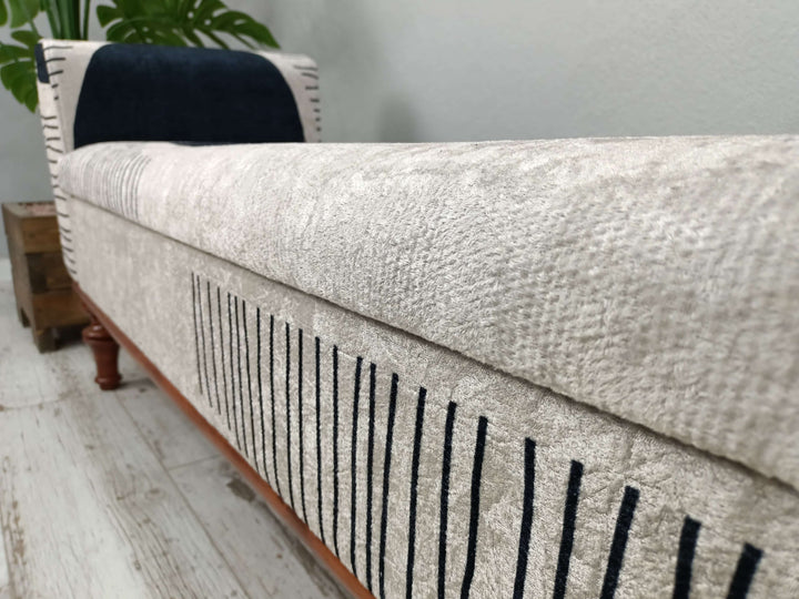 Fabric Upholstered Entryway Bench Bedroom Bench with Rustic Wood Legs, Upholstered Dining Bench Cushioned Seat Tufted Bedroom Entryway Home Bench