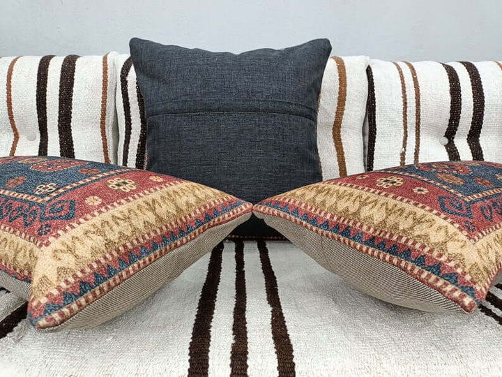 16x16 home decoration white macrame boho macrame pumpkin decoration home organizer striped kilim pillow lumbar pillow case turkish pillow case blue kilim pillow