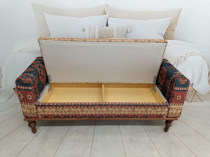 Modern Upholstered Bench in Bedroom, Stylish Bohemian Pattern Upholstered Bench, High Quality Wooden And Upholstered Bench